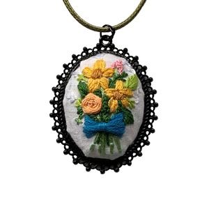 Handmade Embroidery Pendant with Flower Bouquet